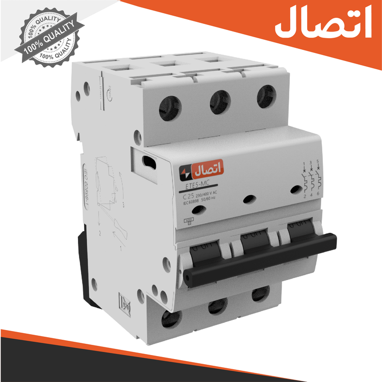 کلید مینیاتوری 3 پل قدرت قطع 6 کیلو آمپر ایستاتوان اتصال